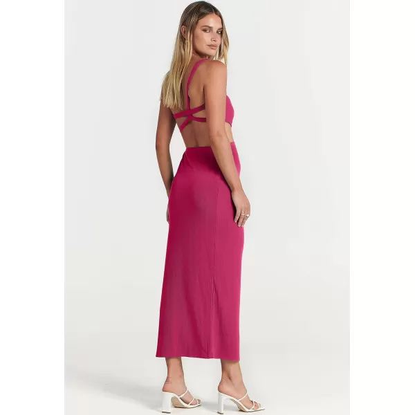 Caracilia Women's Summer Sexy One Shoulder Sleeveless Cut Out Backless Bodycon Ruched Side Slit Formal Party Maxi Dresses