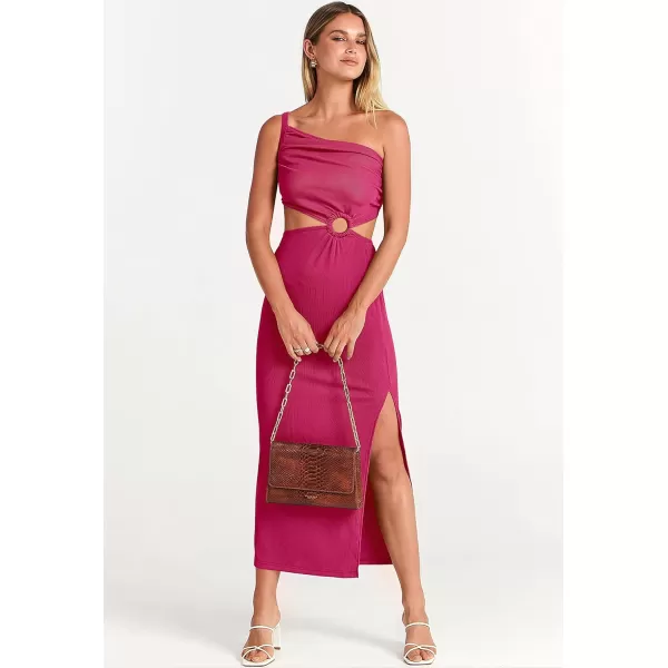Caracilia Women's Summer Sexy One Shoulder Sleeveless Cut Out Backless Bodycon Ruched Side Slit Formal Party Maxi Dresses