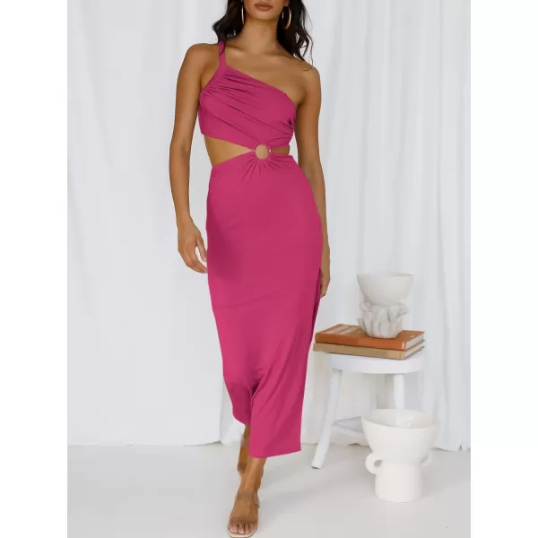 Caracilia Women's Summer Sexy One Shoulder Sleeveless Cut Out Backless Bodycon Ruched Side Slit Formal Party Maxi Dresses