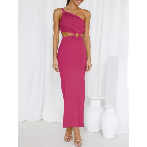 Caracilia Women's Summer Sexy One Shoulder Sleeveless Cut Out Backless Bodycon Ruched Side Slit Formal Party Maxi Dresses