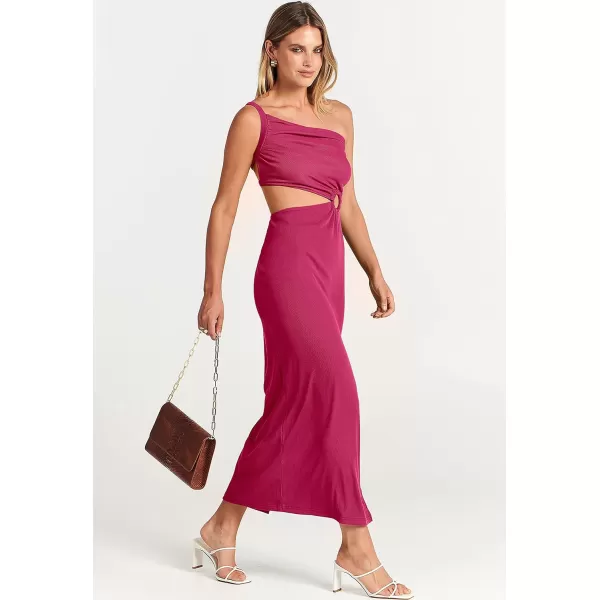 Caracilia Women's Summer Sexy One Shoulder Sleeveless Cut Out Backless Bodycon Ruched Side Slit Formal Party Maxi Dresses