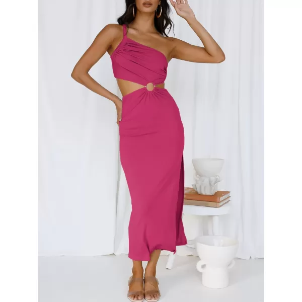 Caracilia Women's Summer Sexy One Shoulder Sleeveless Cut Out Backless Bodycon Ruched Side Slit Formal Party Maxi Dresses