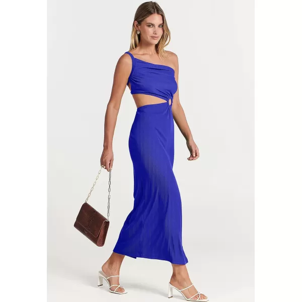 Caracilia Women's Summer Sexy One Shoulder Sleeveless Cut Out Backless Bodycon Ruched Side Slit Formal Party Maxi Dresses