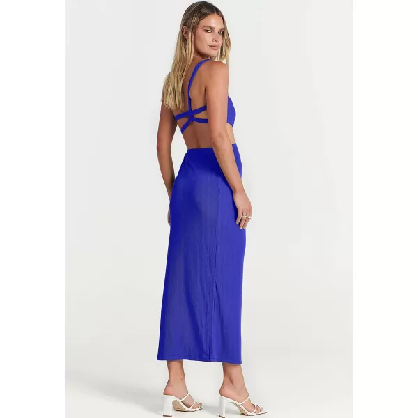 Caracilia Women's Summer Sexy One Shoulder Sleeveless Cut Out Backless Bodycon Ruched Side Slit Formal Party Maxi Dresses