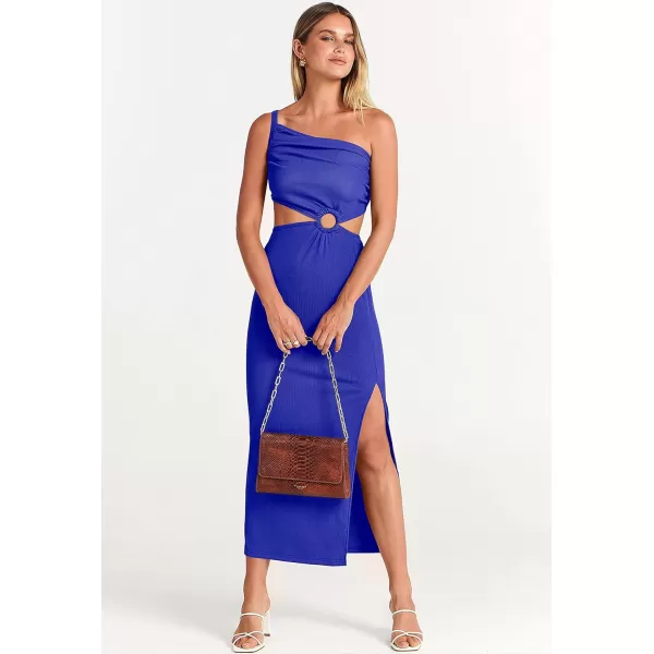 Caracilia Women's Summer Sexy One Shoulder Sleeveless Cut Out Backless Bodycon Ruched Side Slit Formal Party Maxi Dresses