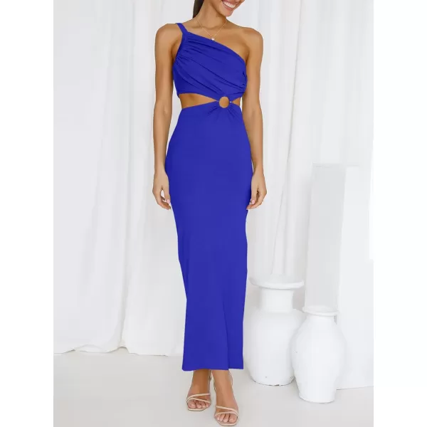 Caracilia Women's Summer Sexy One Shoulder Sleeveless Cut Out Backless Bodycon Ruched Side Slit Formal Party Maxi Dresses