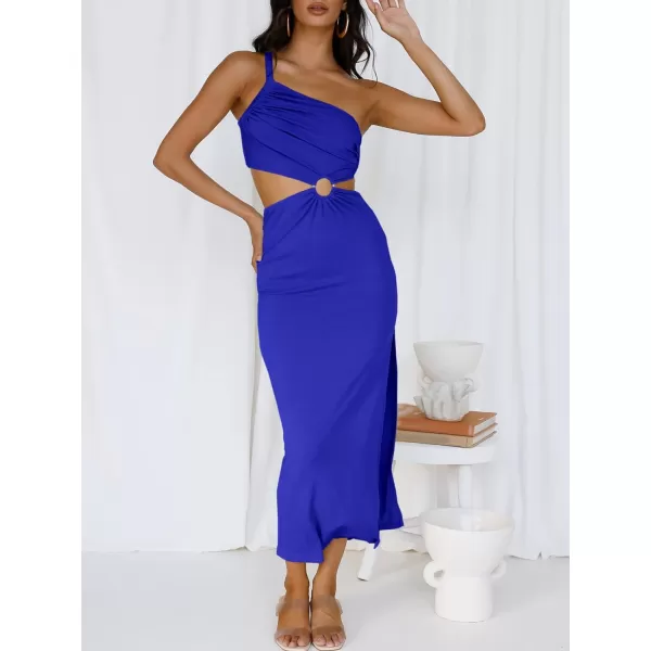 Caracilia Women's Summer Sexy One Shoulder Sleeveless Cut Out Backless Bodycon Ruched Side Slit Formal Party Maxi Dresses