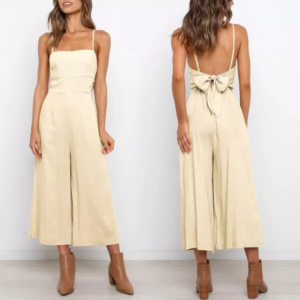 Caracilia Women's Summer Straps Tie Back Jumpsuit Dressy Casual High Waist Wide Leg Romper with Pockets