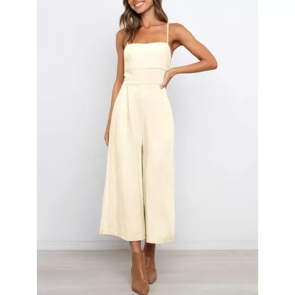 Caracilia Women's Summer Straps Tie Back Jumpsuit Dressy Casual High Waist Wide Leg Romper with Pockets