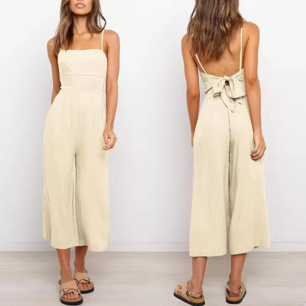 Caracilia Women's Summer Straps Tie Back Jumpsuit Dressy Casual High Waist Wide Leg Romper with Pockets