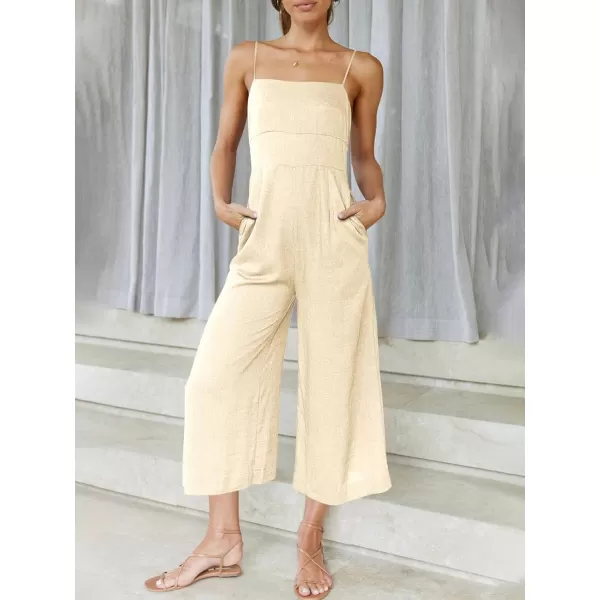 Caracilia Women's Summer Straps Tie Back Jumpsuit Dressy Casual High Waist Wide Leg Romper with Pockets