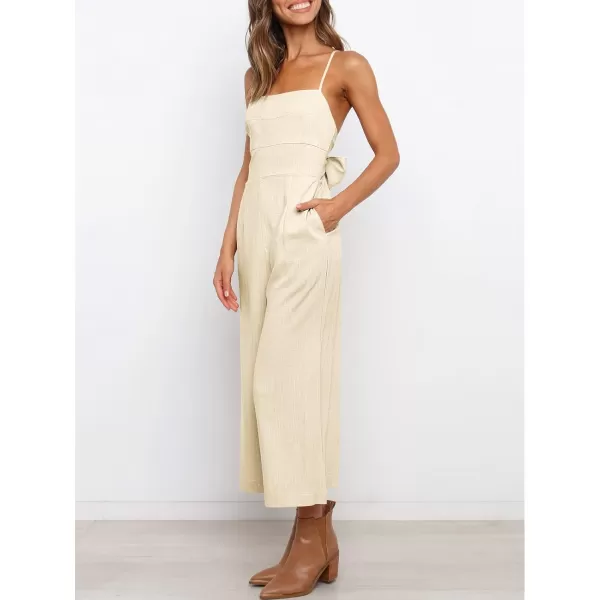 Caracilia Women's Summer Straps Tie Back Jumpsuit Dressy Casual High Waist Wide Leg Romper with Pockets