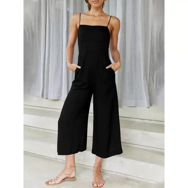 Caracilia Women's Summer Straps Tie Back Jumpsuit Dressy Casual High Waist Wide Leg Romper with Pockets