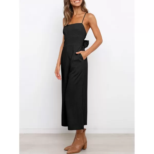 Caracilia Women's Summer Straps Tie Back Jumpsuit Dressy Casual High Waist Wide Leg Romper with Pockets