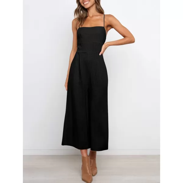 Caracilia Women's Summer Straps Tie Back Jumpsuit Dressy Casual High Waist Wide Leg Romper with Pockets