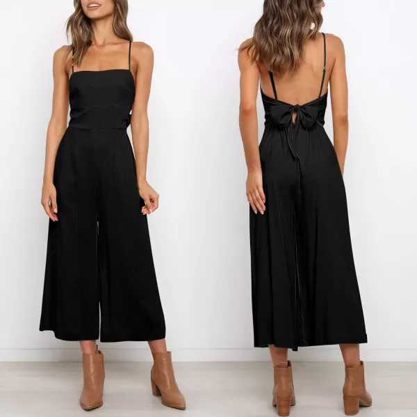 Caracilia Women's Summer Straps Tie Back Jumpsuit Dressy Casual High Waist Wide Leg Romper with Pockets