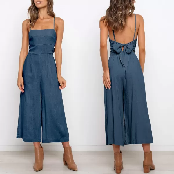 Caracilia Women's Summer Straps Tie Back Jumpsuit Dressy Casual High Waist Wide Leg Romper with Pockets