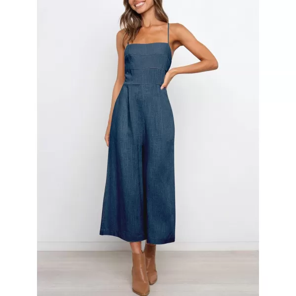 Caracilia Women's Summer Straps Tie Back Jumpsuit Dressy Casual High Waist Wide Leg Romper with Pockets