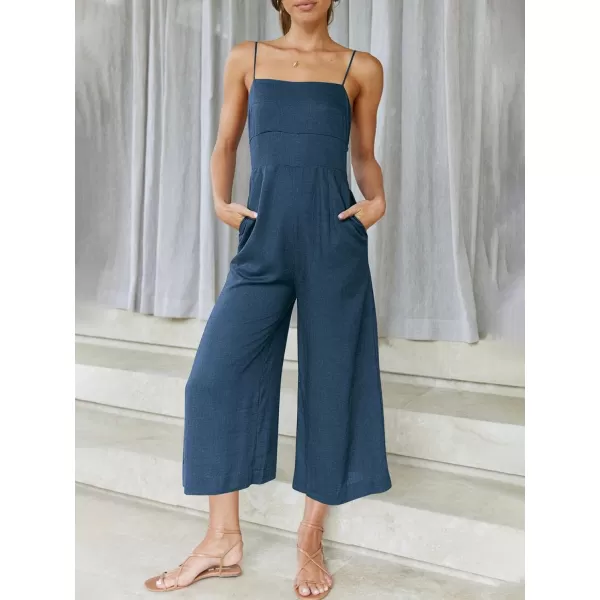 Caracilia Women's Summer Straps Tie Back Jumpsuit Dressy Casual High Waist Wide Leg Romper with Pockets