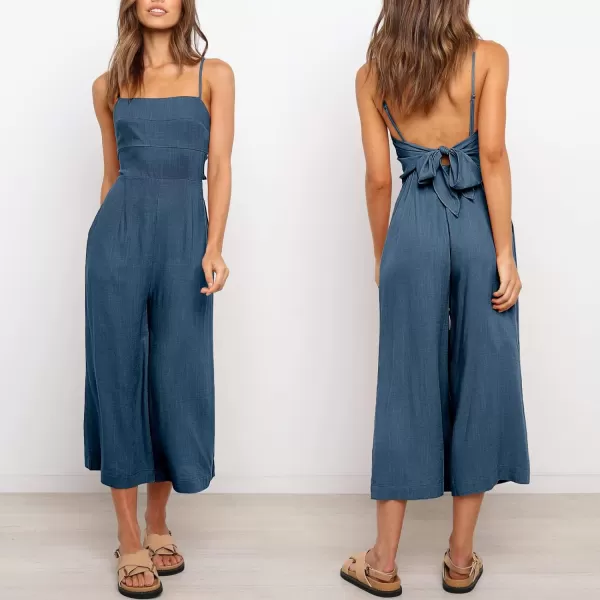 Caracilia Women's Summer Straps Tie Back Jumpsuit Dressy Casual High Waist Wide Leg Romper with Pockets