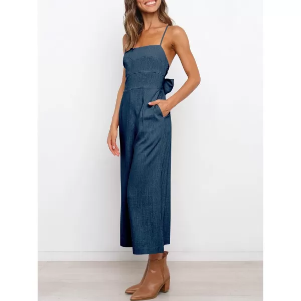 Caracilia Women's Summer Straps Tie Back Jumpsuit Dressy Casual High Waist Wide Leg Romper with Pockets