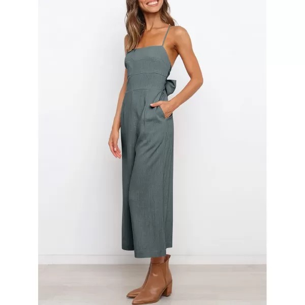 Caracilia Women's Summer Straps Tie Back Jumpsuit Dressy Casual High Waist Wide Leg Romper with Pockets
