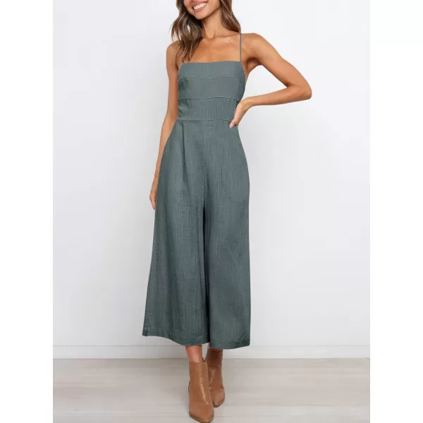Caracilia Women's Summer Straps Tie Back Jumpsuit Dressy Casual High Waist Wide Leg Romper with Pockets