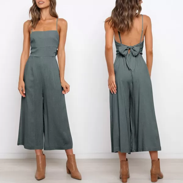 Caracilia Women's Summer Straps Tie Back Jumpsuit Dressy Casual High Waist Wide Leg Romper with Pockets