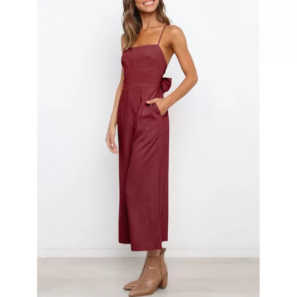 Caracilia Women's Summer Straps Tie Back Jumpsuit Dressy Casual High Waist Wide Leg Romper with Pockets