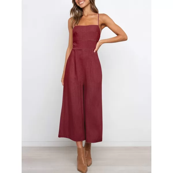 Caracilia Women's Summer Straps Tie Back Jumpsuit Dressy Casual High Waist Wide Leg Romper with Pockets