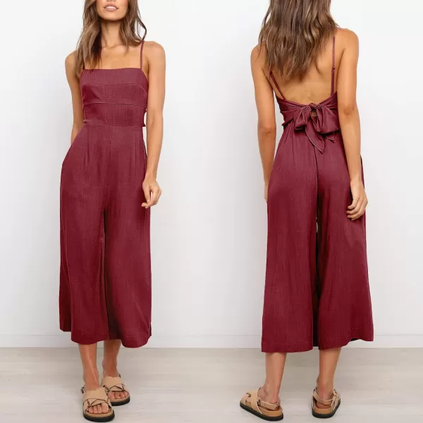 Caracilia Women's Summer Straps Tie Back Jumpsuit Dressy Casual High Waist Wide Leg Romper with Pockets