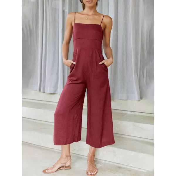 Caracilia Women's Summer Straps Tie Back Jumpsuit Dressy Casual High Waist Wide Leg Romper with Pockets