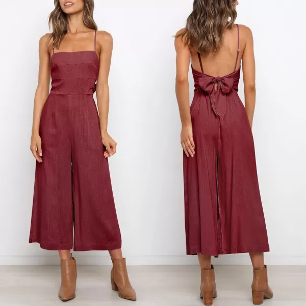 Caracilia Women's Summer Straps Tie Back Jumpsuit Dressy Casual High Waist Wide Leg Romper with Pockets