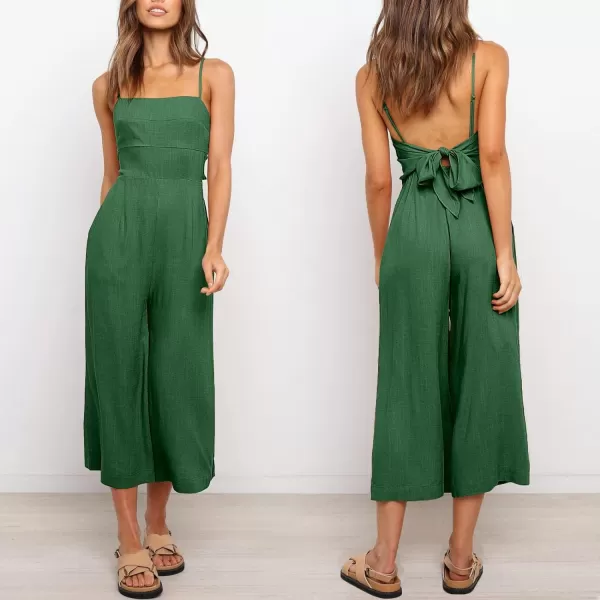 Caracilia Women's Summer Straps Tie Back Jumpsuit Dressy Casual High Waist Wide Leg Romper with Pockets