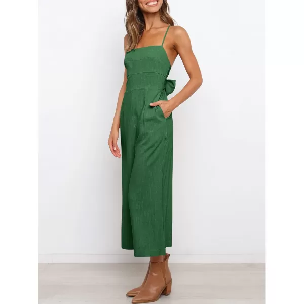 Caracilia Women's Summer Straps Tie Back Jumpsuit Dressy Casual High Waist Wide Leg Romper with Pockets