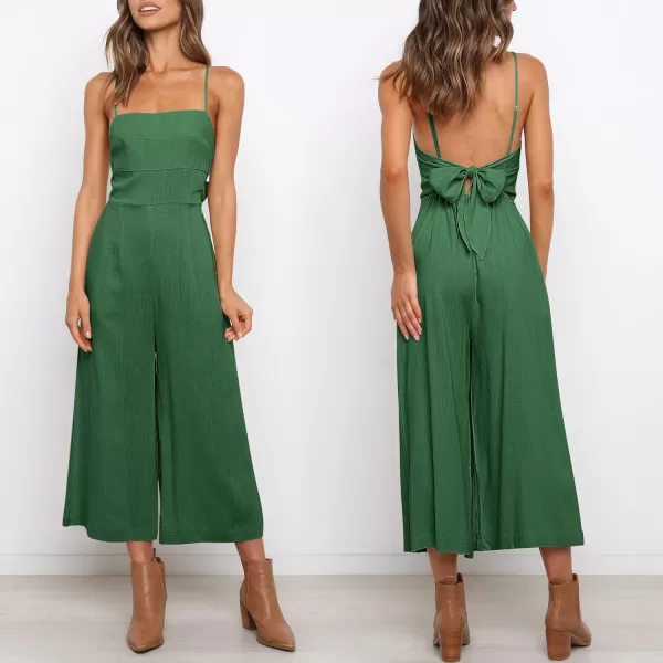 Caracilia Women's Summer Straps Tie Back Jumpsuit Dressy Casual High Waist Wide Leg Romper with Pockets