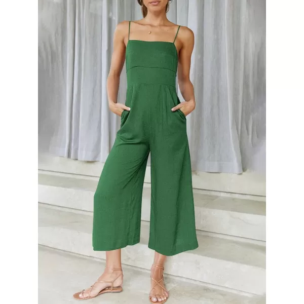 Caracilia Women's Summer Straps Tie Back Jumpsuit Dressy Casual High Waist Wide Leg Romper with Pockets