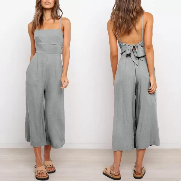Caracilia Women's Summer Straps Tie Back Jumpsuit Dressy Casual High Waist Wide Leg Romper with Pockets