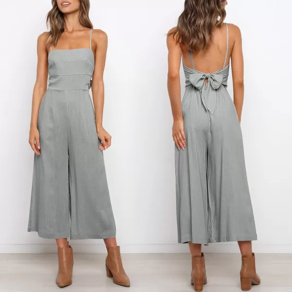 Caracilia Women's Summer Straps Tie Back Jumpsuit Dressy Casual High Waist Wide Leg Romper with Pockets