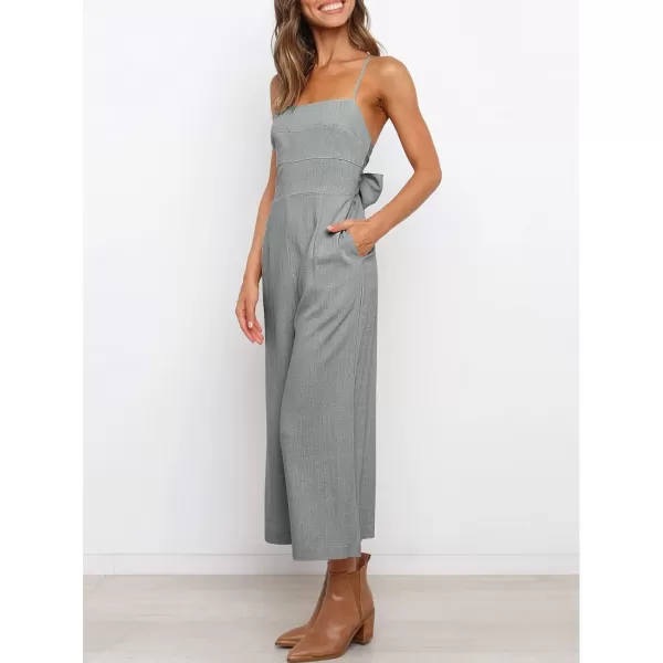 Caracilia Women's Summer Straps Tie Back Jumpsuit Dressy Casual High Waist Wide Leg Romper with Pockets