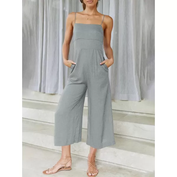 Caracilia Women's Summer Straps Tie Back Jumpsuit Dressy Casual High Waist Wide Leg Romper with Pockets