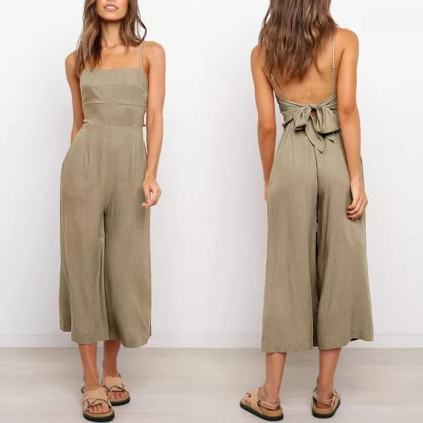 Caracilia Women's Summer Straps Tie Back Jumpsuit Dressy Casual High Waist Wide Leg Romper with Pockets