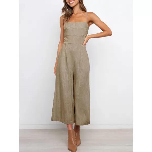 Caracilia Women's Summer Straps Tie Back Jumpsuit Dressy Casual High Waist Wide Leg Romper with Pockets