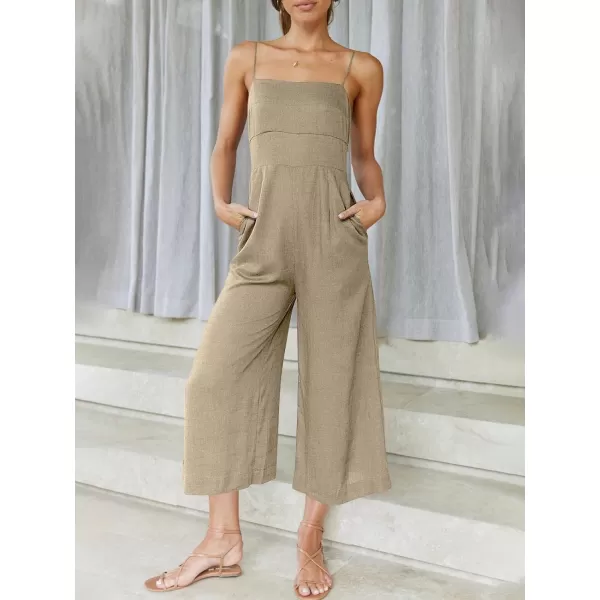Caracilia Women's Summer Straps Tie Back Jumpsuit Dressy Casual High Waist Wide Leg Romper with Pockets