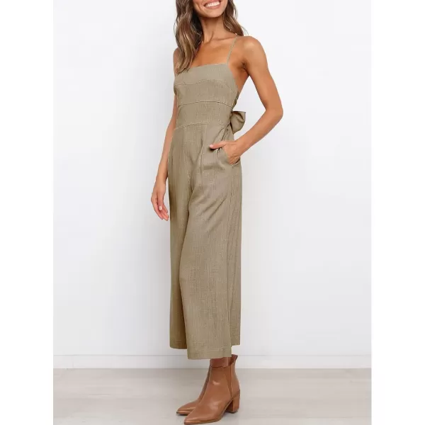 Caracilia Women's Summer Straps Tie Back Jumpsuit Dressy Casual High Waist Wide Leg Romper with Pockets