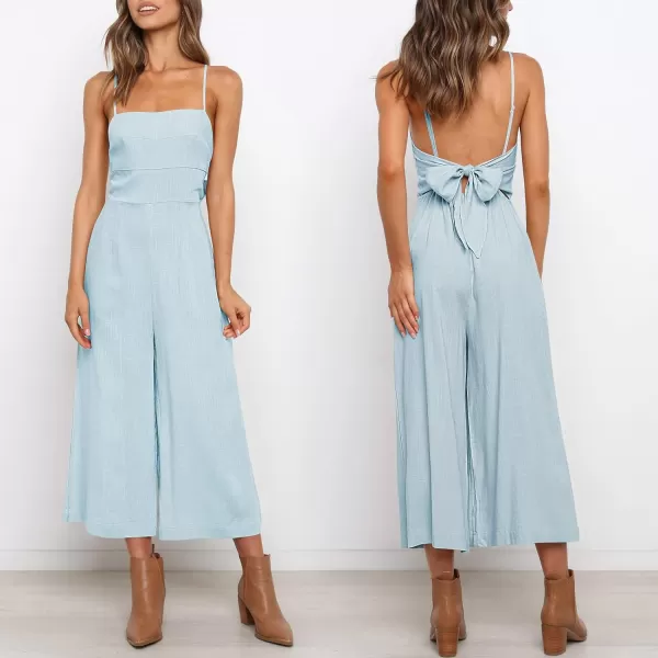 Caracilia Women's Summer Straps Tie Back Jumpsuit Dressy Casual High Waist Wide Leg Romper with Pockets