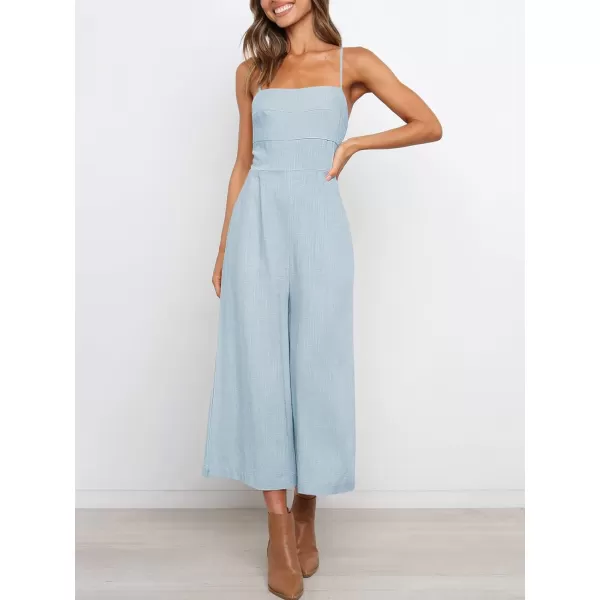 Caracilia Women's Summer Straps Tie Back Jumpsuit Dressy Casual High Waist Wide Leg Romper with Pockets