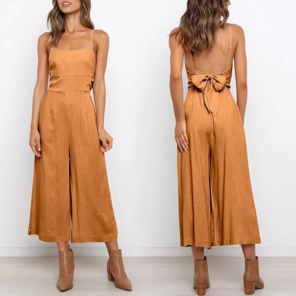 Caracilia Women's Summer Straps Tie Back Jumpsuit Dressy Casual High Waist Wide Leg Romper with Pockets