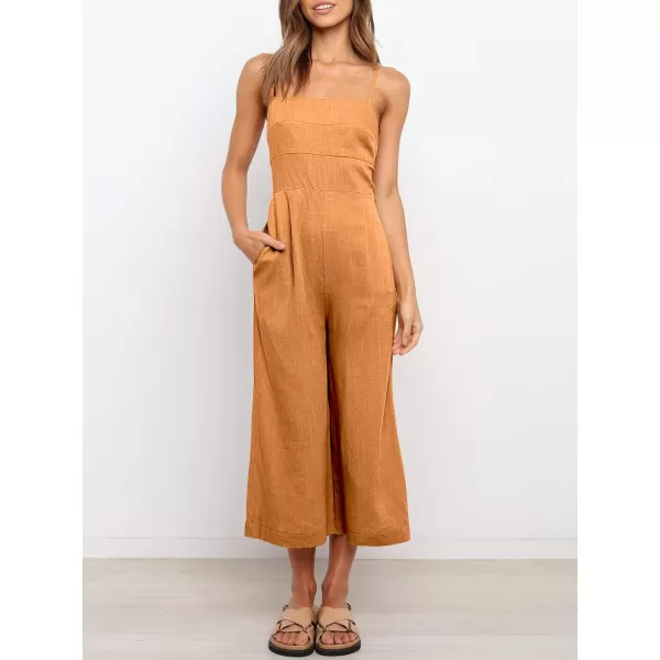 Caracilia Women's Summer Straps Tie Back Jumpsuit Dressy Casual High Waist Wide Leg Romper with Pockets