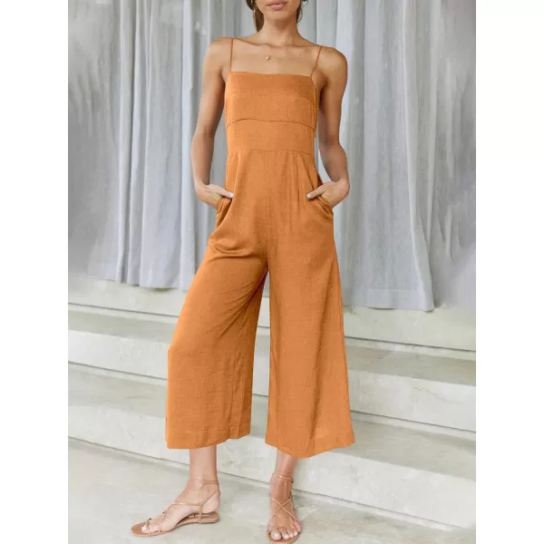 Caracilia Women's Summer Straps Tie Back Jumpsuit Dressy Casual High Waist Wide Leg Romper with Pockets
